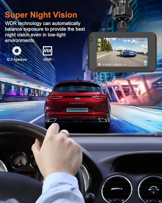 Dash Cam Front Car Camera, FHD 1080P Dashcam for Cars, Dash Camera with 32G SD Card, 24 Hours Parking Monitor, Night Vision, Loop Recording, G-Sensor, 3'' IPS Screen, 170°Wide Angle