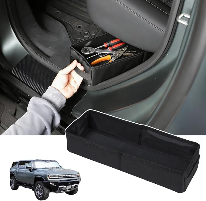 Under Seat Organizer for Hummer EV Accessories Backseat Rear Hidden Under Seat Storage Bags Portable Waterproof Foldable Storage Tool with Handle for Hummer EV SUV Pickup 2024 2025 2026 (B/1PC)