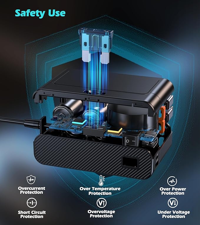 8 in 1 Retractable Cigarette Lighter Splitter, 191W Car Charger Adapter with 2 Sockets,12V Car Outlet with PD30W QC3.0 USB Charging Ports, LED Voltage Display TSNAM