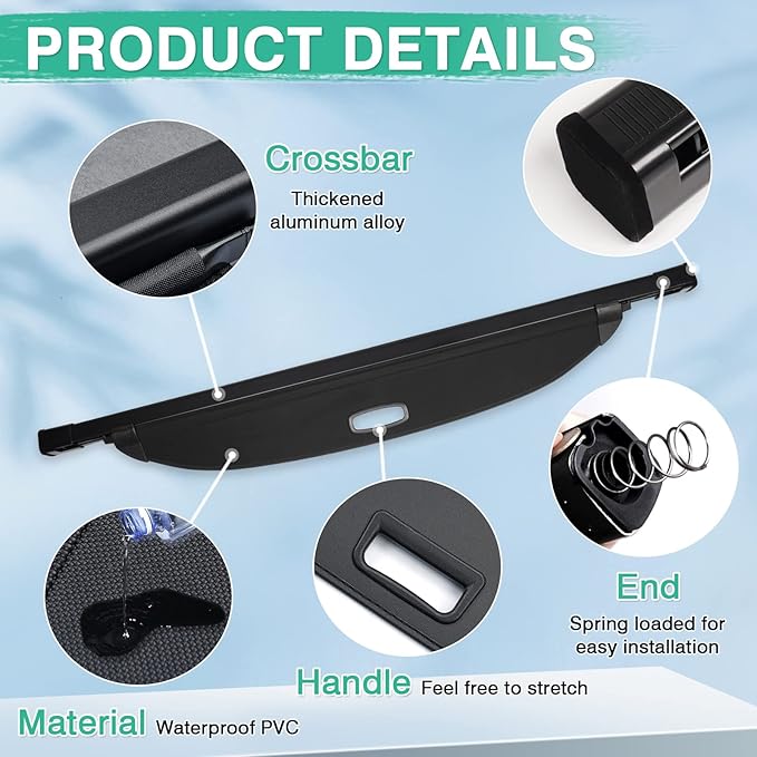 Powerty Retractable Cargo Cover for 2021-2026 Kia Sorento, Canvas Texture Trunk Cover Privacy Screen Rear Security Shade for Sorento Accessories