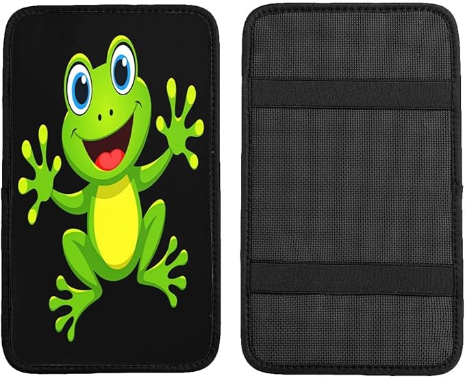 Green Frog Car Handrail Box Cushion Armrest Cover Auto Center Console Pad Car Decor 12.6X7.5 in