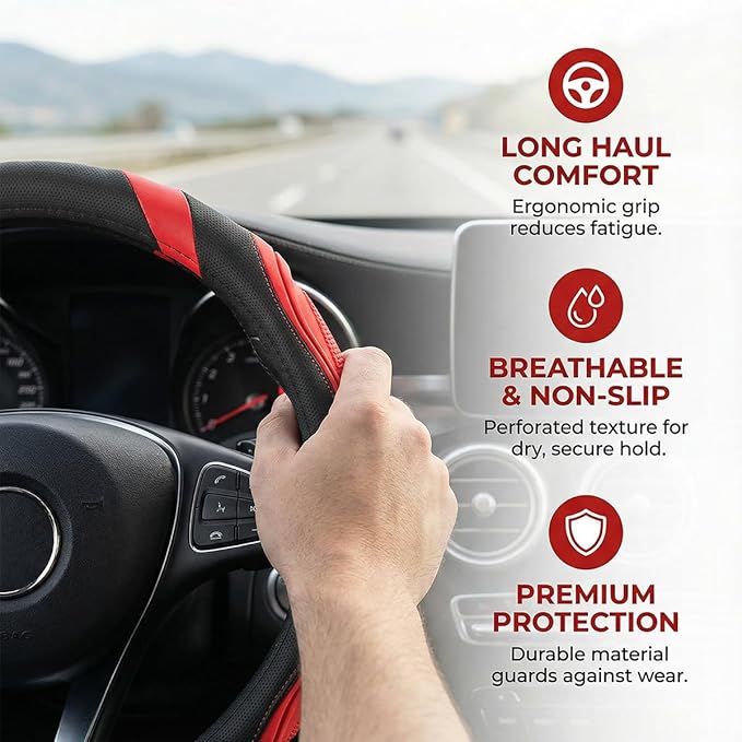 Car Steering Wheel Cover, Breathable Soft Leather Vehicle Wheel Cover Protector for Men Women, Non-Slip Automotive Interior Protection Accessories, Universal for Most Vehicles (Black)