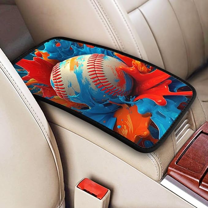 Universal Car Center Console Cushion Pad, Colorful Baseball Soft Waterproof Car Center Console Cover Auto Armrest Seat Box Cover Protector for Most Vehicle SUV Truck Car