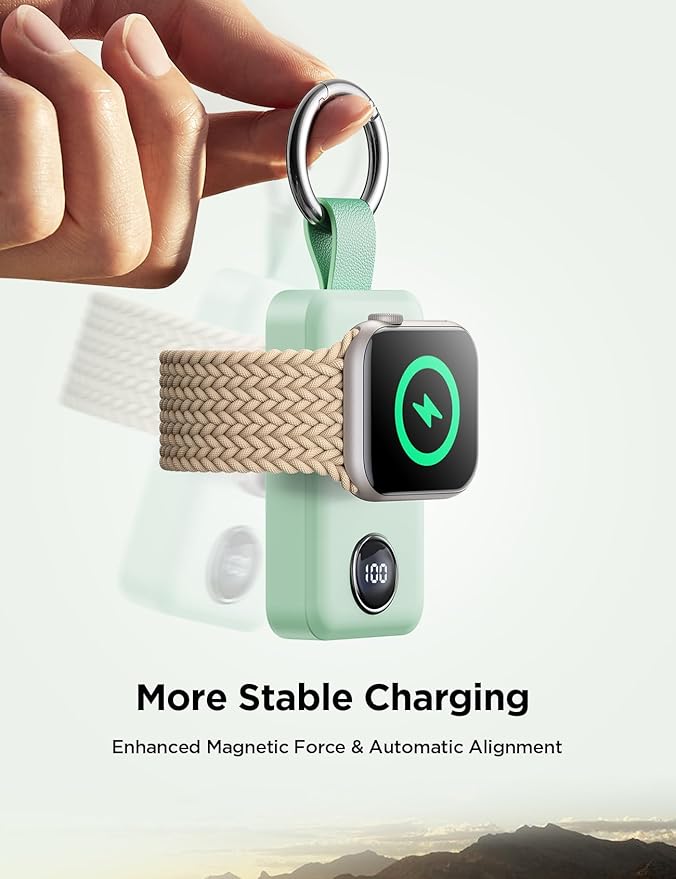 JOYROOM Portable Charger for Apple Watch, 2000mAh Fast Charger for iWatch Series 11/10/9/8/7/6/5/4/3/2/1/SE/UItra 3/UItra 2/Ultra, with Compact Magnetic Design Travel Essential(Mint)