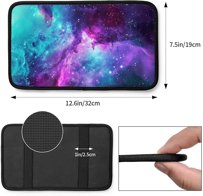 Galaxy Cosmic Center Console Armrest Cover Outer Space Arm Rest Box Lid Console Covers Nebula Fantasy Arm Rest Pads Fit for Most Cars Sedans Vans Truck Vehicles SUV
