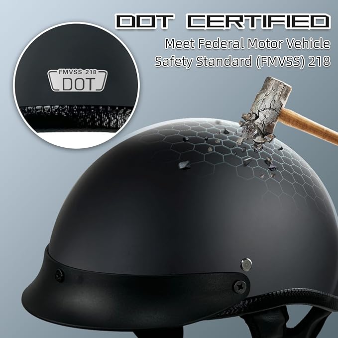 Adult Unisex Black Half Motorcycle Helmet, DOT Approved, for Chopper Moped Scooter Motorbike Electric