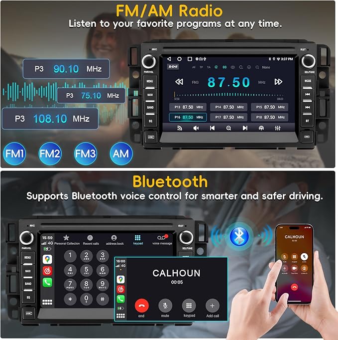 Car Radio Stereo for Chevy Silverado 2007-2014 Tahoe GMC Sierra Yukon,2+64G Android 13 Touch Screen Head Unit with CarPlay Android Auto Bluetooth GPS Navigation Backup Camera