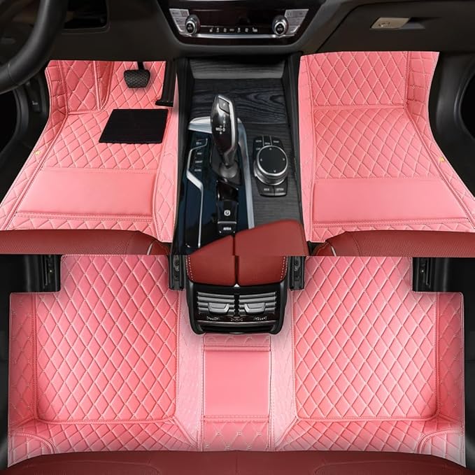 Custom Personalized Floor Mats for Cars，Luxury Full Coverage All Weather Car Floor Mats，Anti-Slip Leather Car Mat Set ，Custom Floor Mats for 99% of Cars, Trucks & SUVs (Pink)
