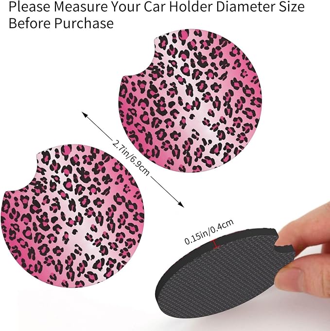 Pink Leopard Print Steering Wheel Cover Cheetah Animal Steering Wheel Cover Anti-Slip Breathable Universal for 15 Inch Car with 2 Pieces Car Coasters Suitable for Men Women