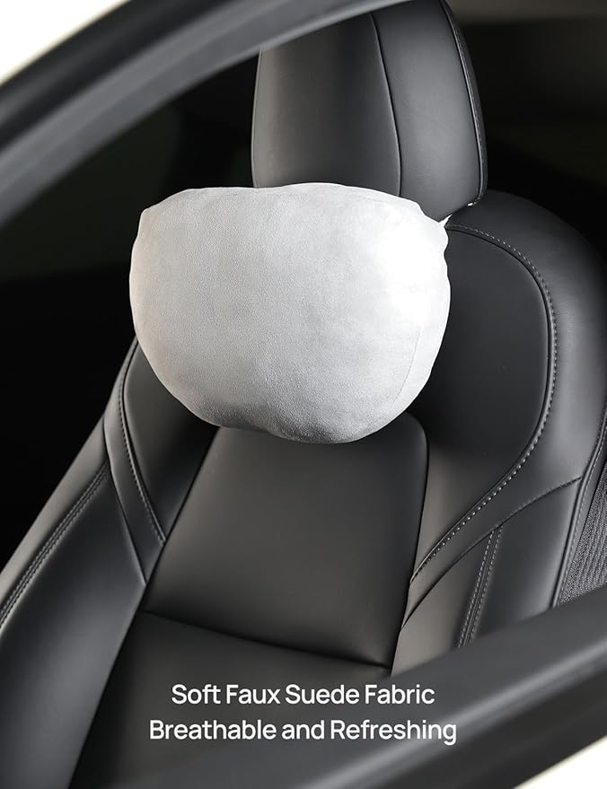 TPARTS Headrest Neck Pillow for Tesla Model 3/Y/X/S, Soft Faux Suede Fabric Car Neck Support Pillow Cushion for Traveling (Filled with Dupont Sorona Fiber)-1pc Gray