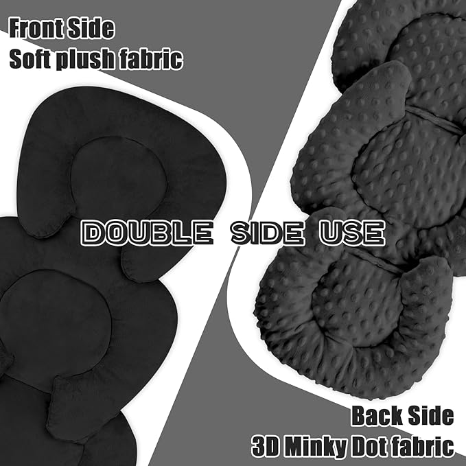 GFU Infant Car Seat Insert Head and Body Support, Reversible Newborn Insert for Carseat with Strap Pads, Soft Stroller Cushion Pillow Insert for Boys and Girls, Fits for Stroller, Swing, Black