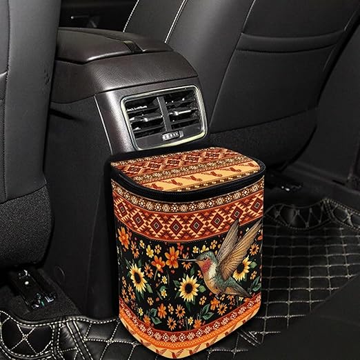 BIGCARJOB Tribal Hummingbird Car Trash Bags for Back Seat Auto Hanging Trash Can with Lid Car Trash Bag Storage Organizer Universal Car Trash Interior Accessories