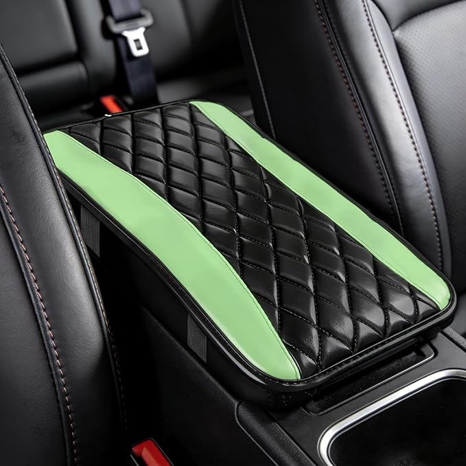 Car Center Console Cushion Pad, Arm Rest Covers, 12.6"×7.5" Leather Waterproof Auto Armrest Seat Box Protector, Auto Comfortable Center Console Cover Universal for Most Vehicles (Green)