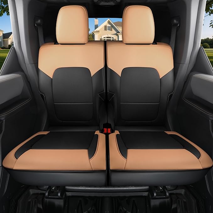 Red Rain Bronco Leather Seat Cover Customized Fit for Ford Bronco 2 Door 2025 to 2021 Black and Orange Auto Seat Cushion Protector (Bronco 2Door-Black+Orange)