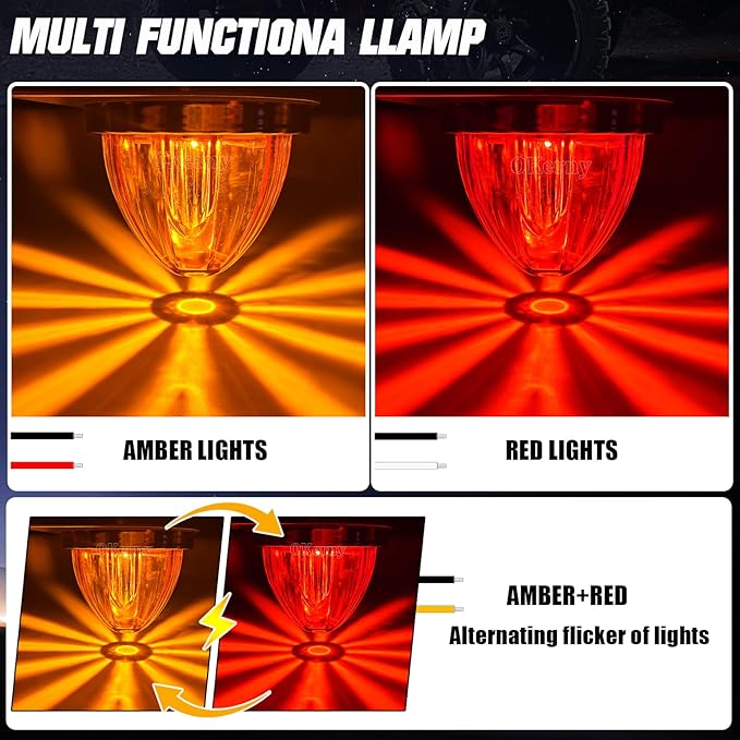 8 Pack LED Marker Lights, Dual Color Red Amber Strobe & Steady, Waterproof Watermelon Cab Roof Clearance Lights with Bezel for Truck Trailer RV Off-Road Vehicles