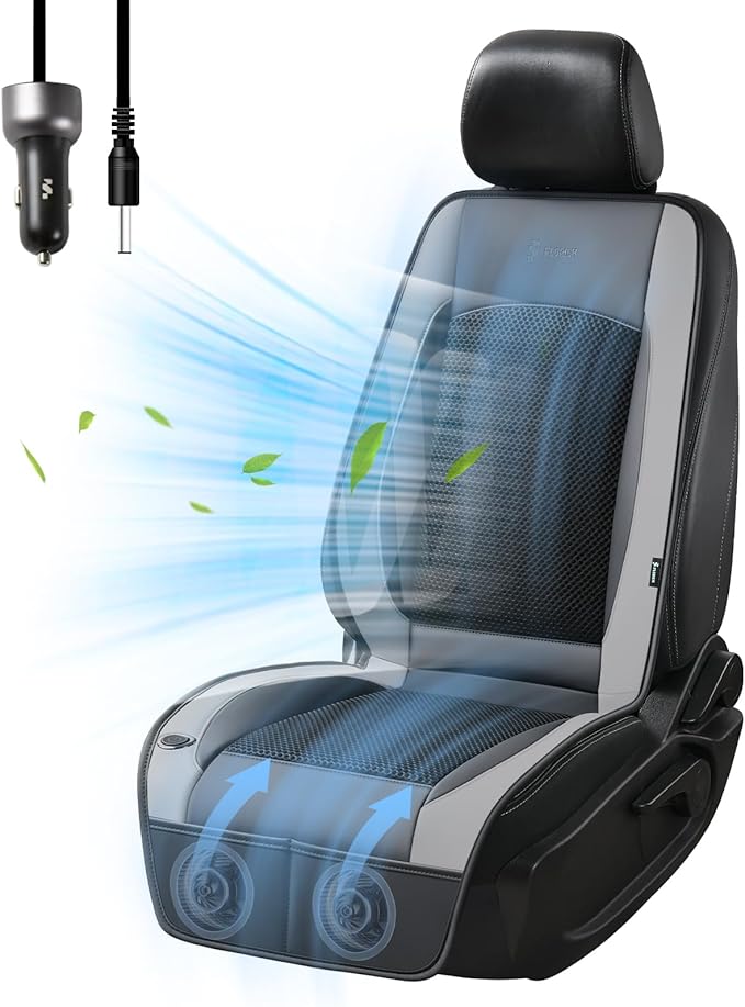 FLORICH Cooling Car Seat Cover, 12V/24V Car Seat Cooling Pad, Ventilated Seat Cushion with 2 Powerful Turbo Fans, 3-Speed Adjustable Cooling Car Seat Covers for Summer Driving Universal Fit for Car