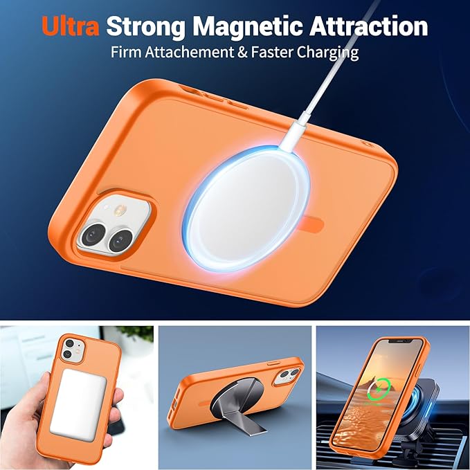 SUPFINE Magnetic for iPhone 12 Case/iPhone 12 Pro Case with Screen Protector (Compatible with MagSafe)(Military Grade Drop Protection) Translucent Matte Shockproof Phone Cover,Starry Orange