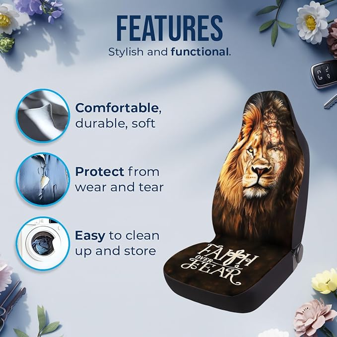 GENANY Lion of Judah Car Seat Covers Set of 2, Breathable Front Seat Covers for Truck Sedan SUV, Christian Car Accessories, Christian Gift for Women Men