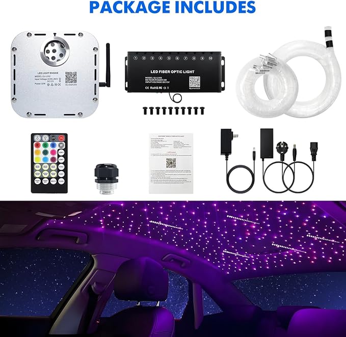 AMKI High Power 32W Twinkle 1000pcs 0.03in 13.1ft Fiber Optic Light Starlight Headliner Kit,Pure White Meteor Shooting Star 150pcs Fiber,Sound Mode Starlight Box for Car Movie Theater Home Ceiling
