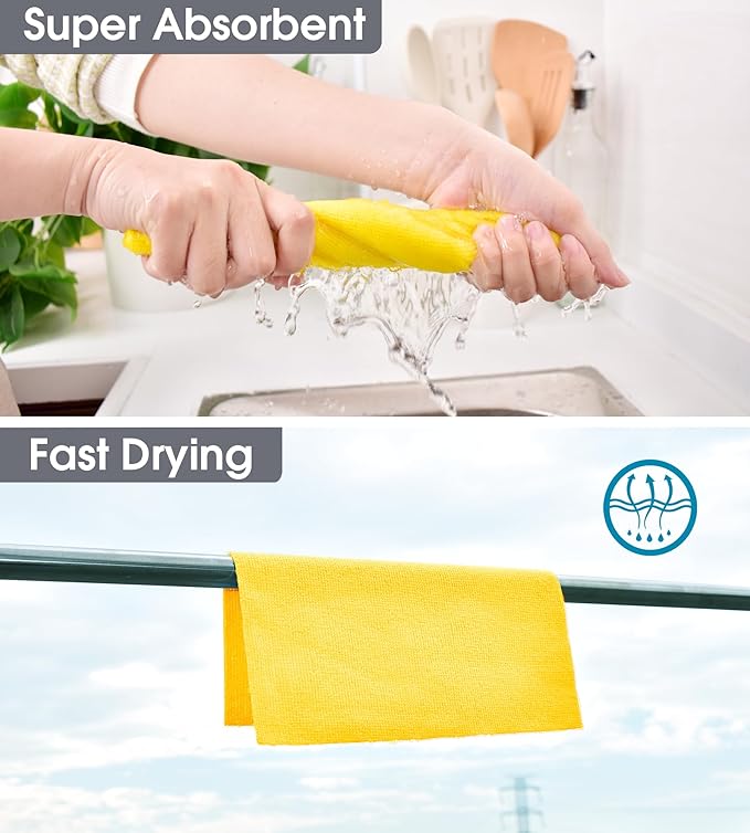 KitchLife Microfiber Cleaning Cloth Roll - Tear-Away Reusable Microfiber Paper Towels, Lint-Free, Washable, 20 Sheets for Kitchen, Car, Dishes, and Sensitive Surfaces (Yellow)