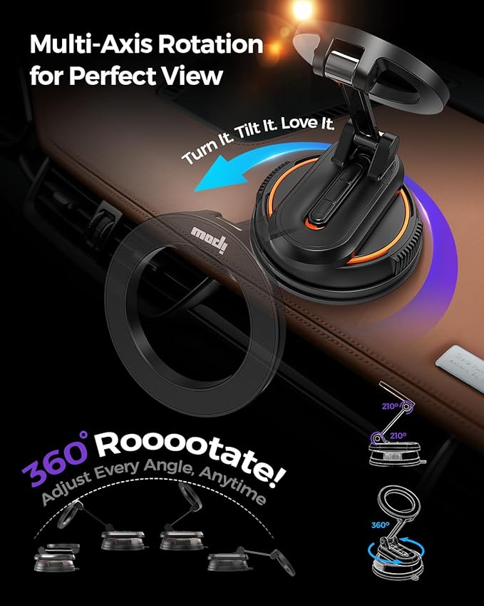 IPOW 3 in1 Dual Included Bases Car Phone Holder, Detachable Magnetic Car Phone Mount Compatible with iPhone 17 16 15 Pro Max, Compatible with MagSafe for Dashboard, Gym, Windshield, Office, Home