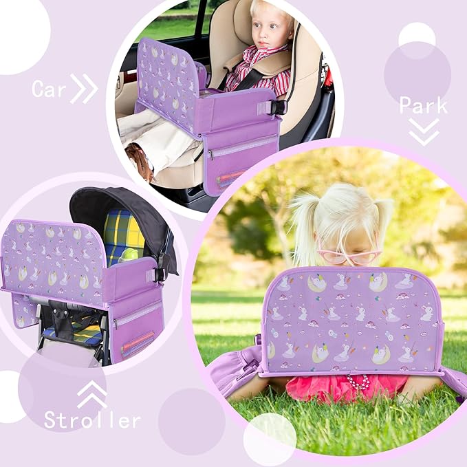 MENZOKE Kids Travel Tray for Toddler Car Seat, Toddler Gift for Girl Activities with Dry Erase Board & iPad Holder Stand, Road Trip Essentials Accessories Lap Tray for Girl as Birthday Gift, Purple