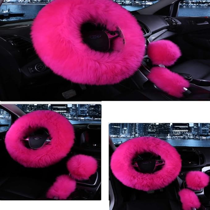 1 Set 3 Pcs Car Steering Wheel Cover & Handbrake Cover & Gear Shift Cover Set Faux Wool Warm Winter