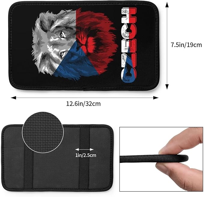 Vintage Czech Republic Czechs Czechish Flag Lion Head Auto Center Console Armrest Cover Car Handrail Box Cushion Pad Mat Universal Fit Most Vehicle Sedan Truck SUV Soft Comfort Decor Accessories