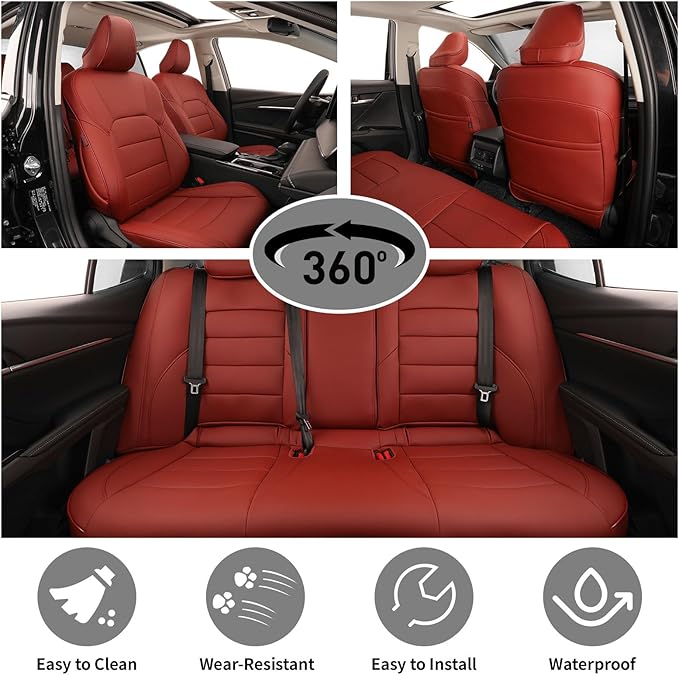 EKR Camry Seat Covers for Toyota Camry SE,LE 2025 2026 Waterproof Leather Car Seat Cover Full Set for Trucks SUV-Faux Leather (Burgundy)
