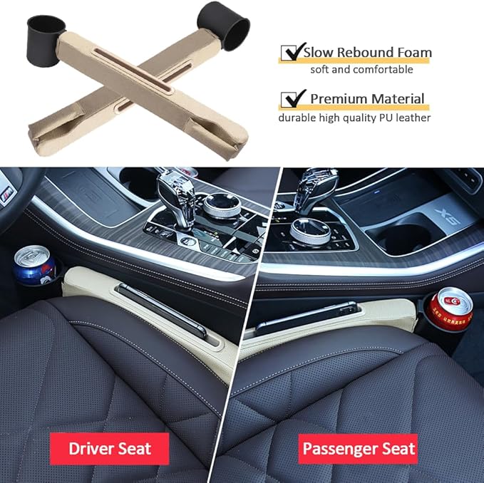 Advanced 3-in-1 Car Seat Gap Filler Organizer 2 Packs, PU Leather Console Side Storage Pad with Removable Cupholder, Anti-Slip Blocker for Phone Coins Keys