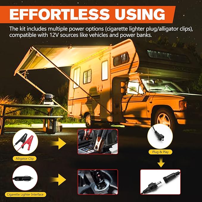 FIERYRED 12V Interior Light Bar Kit, Dimmable Camping Lights, Weatherproof IP67, Aluminum Magnetic Mount with Dimmer Switch, Portable Lights for Camping Tent Awning RV Car Trailer Boat (4 Pcs, Amber)