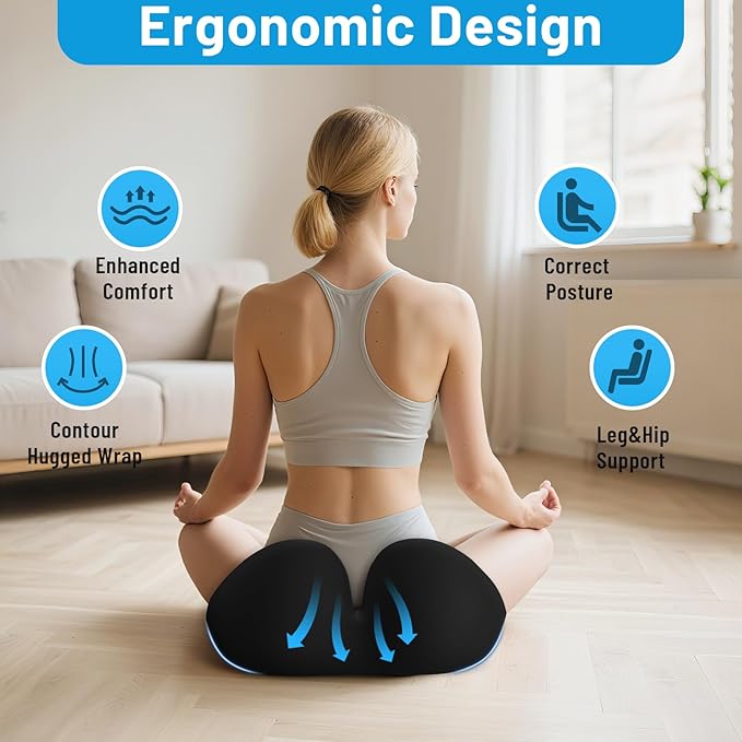 Memory Foam Seat Cushion for Office Chair, Ergonomic Coccyx Cushion for Desk Chair, Tailbone Support Pillow for Long Sitting, Non-Slip Seat Pad for Home, Car, Gaming Chair (Black, X-Large)