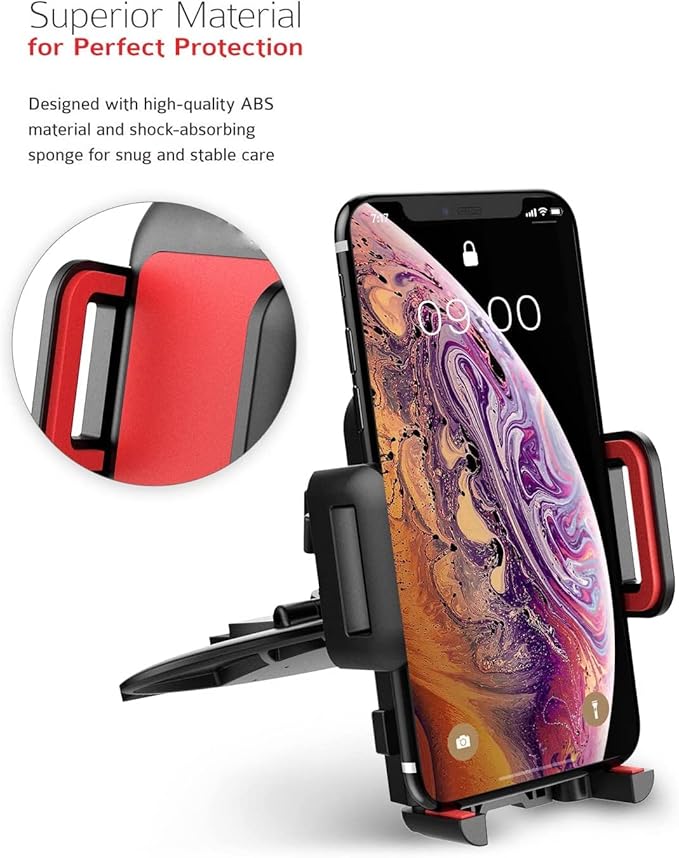 Cell Phone Holder for Car, CD Slot Mount, One-Handed Operation, Compatible with iPhone14 13 12 Mini 11 Pro XR XS MAX Galaxy S20 S20+ S10 Red