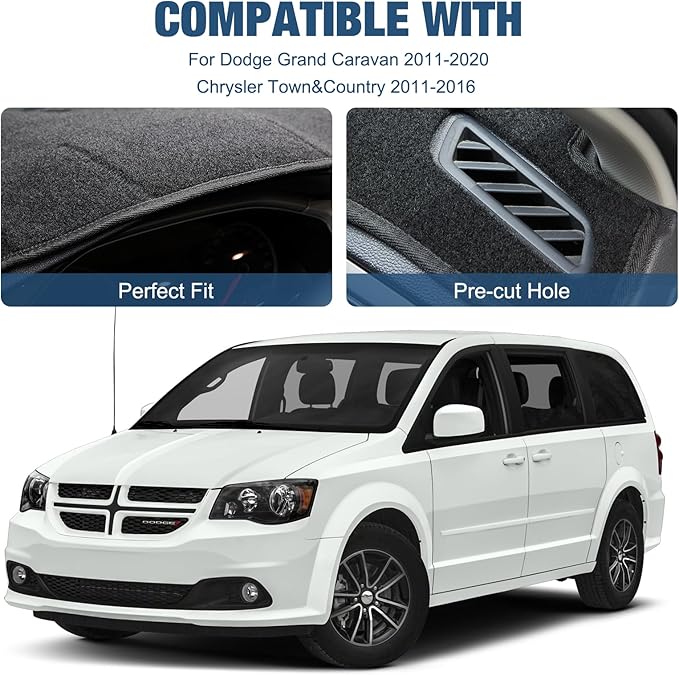 Dashboard Dash Cover Mat Carpet Compatible with 2011-2016 Chrysler Town & Country;2011-2020 Dodge Grand Caravan