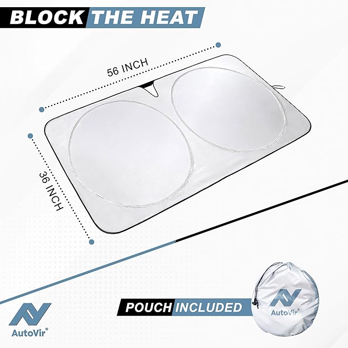 Tesla Windshield Sun Shade for Model 3 and Y - Size (56" x 36"), Premium 240T Reflective Sunshade, Heat Shield, UV Protection Foldable Front Window Sunshade with Storage Pouch Tesla Car Accessories