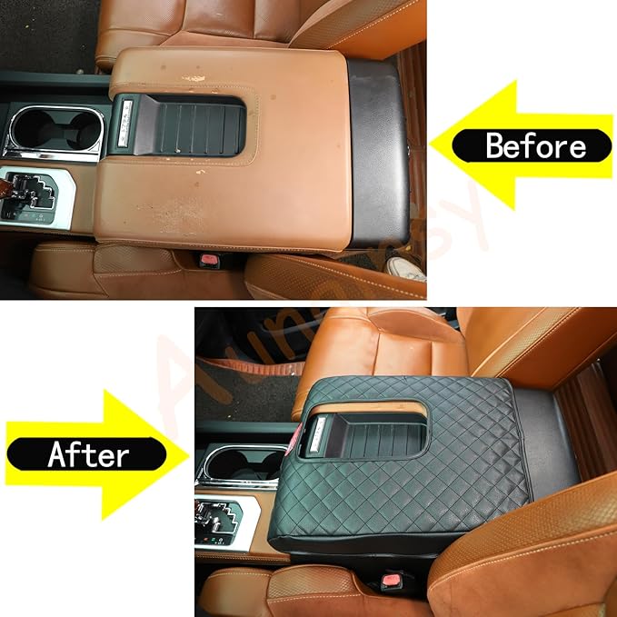 Aunginsy Leather Center Console Armrest Cover Compatible with Toyota Tundra 2014-2021, Car Arm Rest Pad Seat Box Cover Cushion Lid Scratch Protector Waterproof Black Accessories, With USA Flag Pattern