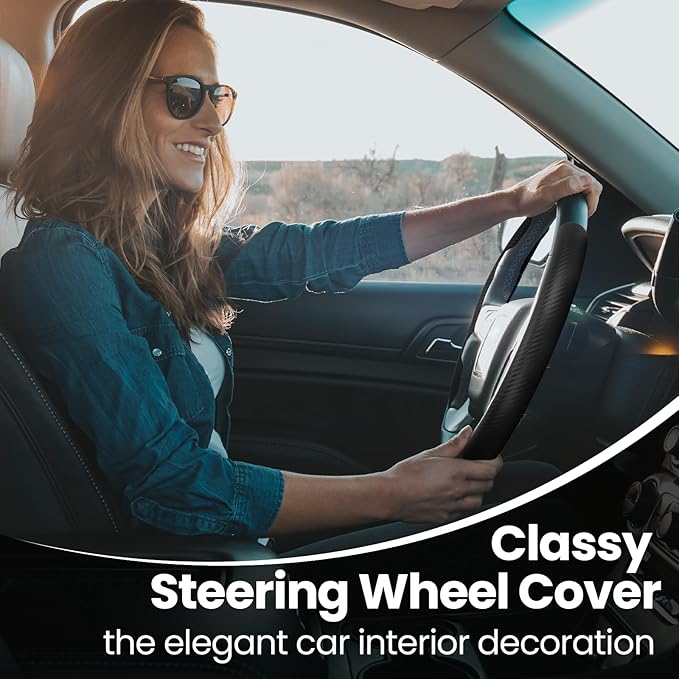 GSPSCN Universal Car Carbon Fiber Steering Wheel Cover Anti-Skid,Butterfly Steering Wheel Cover,Non-Slip Segmented Steering Wheel Protector,Fit for 99% Cars,Car Interior Accessories (Black)
