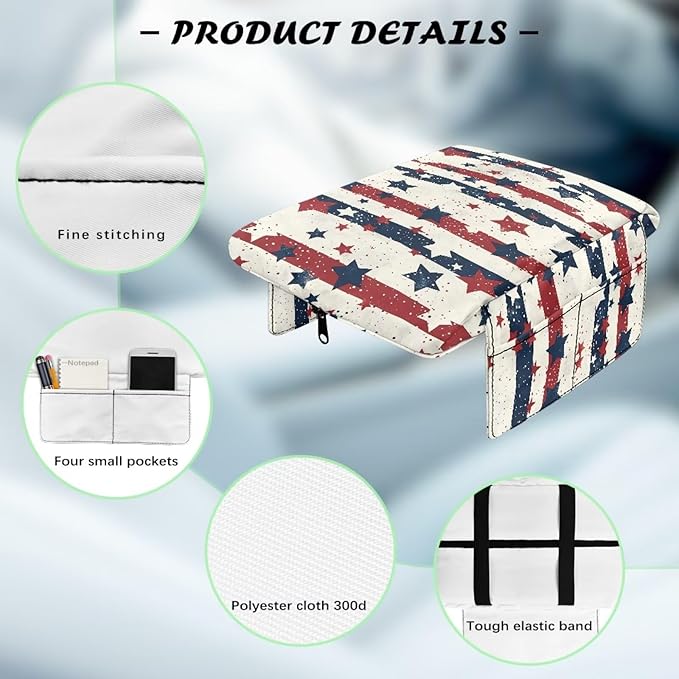 Armrest Cover for Car, American Stripes Center Console Pad Cars Interior Accessories for Women Men, Console Protector Fit Most Auto Vehicle, SUV, Truck Arm Rest Box
