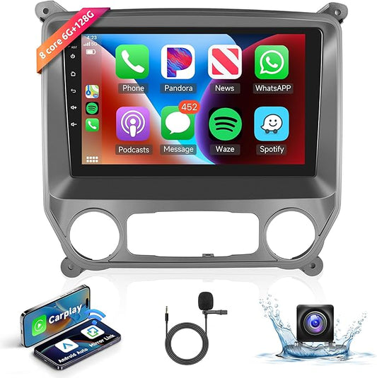 8 Core 6+128G Android Car Radio Stereo for Chevy Silverado/GMC Sierra 2014-2018 Wireless Carplay Android Auto, 10.1'' Touch Screen Head Unit Mirror Link WIFI GPS Bluetooth FM/RDS DSP Backup Camera SWC