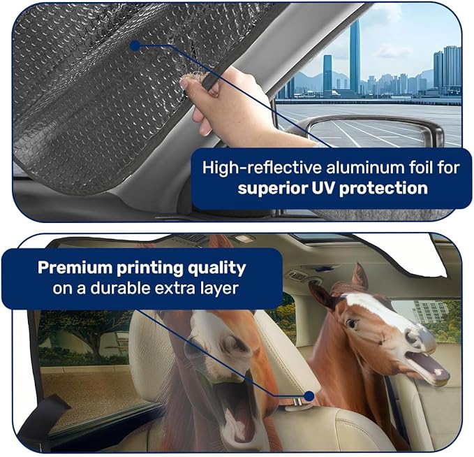 GENANY Horse Funny Windshield Sun Shade for Car SUV Truck (55x30 Inches), Sun Shade Windshield, Shades for Front Windows, Protector Blocks U, Spring Car Decor