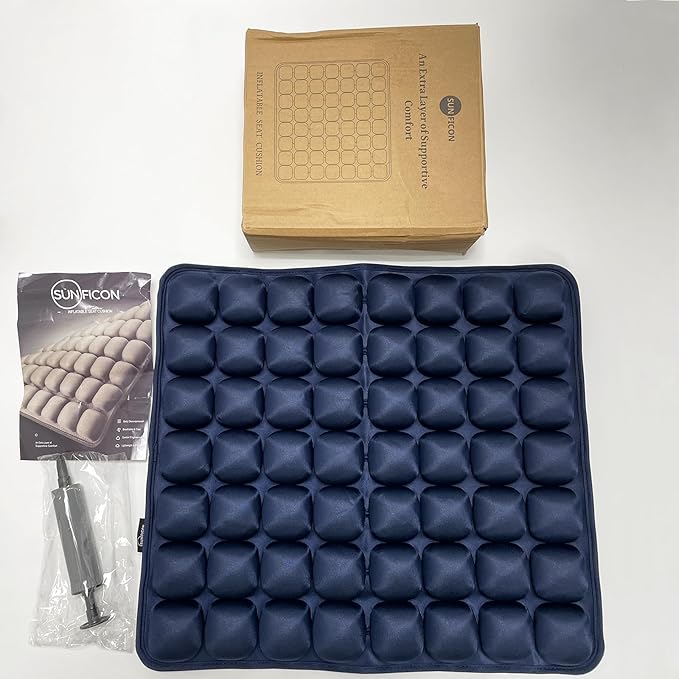 SUNFICON Air Seat Cushion Inflatable Seat Cushion Portable Car Seat Office Chair Wheelchair Pad Anti Bedsore Orthopedics Pain Pressure Relief Cushion Camping Seat Mat w Pump 18 ''x 16'' x1'' Blue