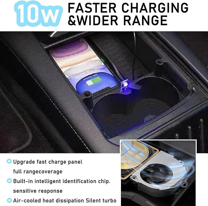 Wireless Car Charger with 10w Wireless and USB Qc3.0 Fast Charging for Tesla Model S/X (2017-2021) Center Console Charging Pad Mat Interior Accessories