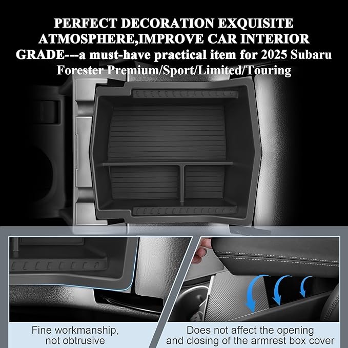 BIBIBO 2025 2026 Forester Center Console Organizer for 2025+ Subaru Forester Premium/Sport/Limited/Touring Console Tray 2025 Subaru Forester Insert Glove Pallet Organizer 2025+ Forester Armrest Tray