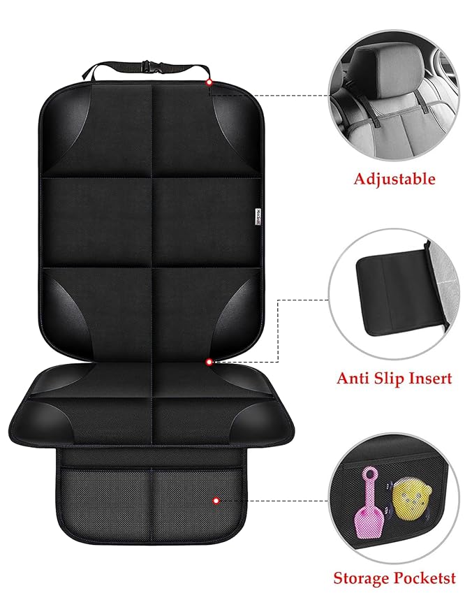 Meolsaek Car Seat Protector for Child Car Seat, Durable 600D Fabric Waterproof Car Seat Cover with Thick Pad Non-Slip Backing，No Imprints (Black 1pc)