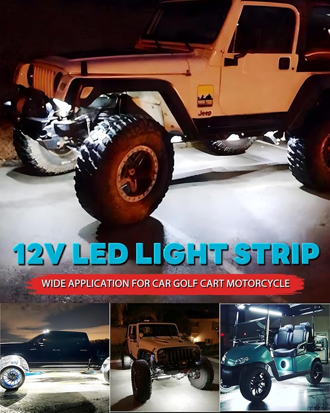 12V Led Light Strip Connectable 24Inch White Led Strip Lights for Car Golf Cart Motorcycle Boat Truck Cabinet Waterproof Led Light Strip,4Pack