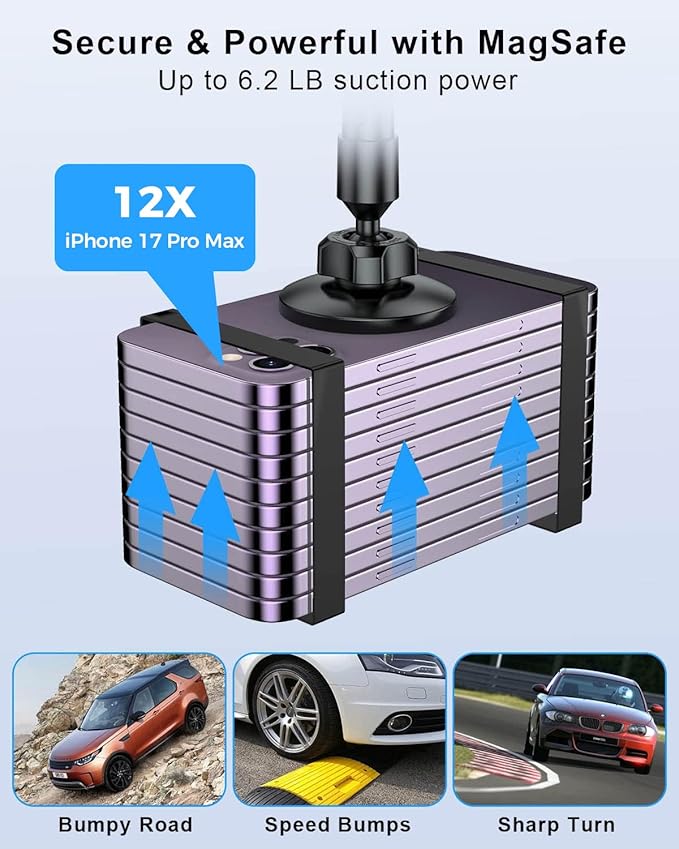 SUPERONE for Magsafe Cup Holder Phone Mount,Universal Cup Phone Holder For Car,Wireless Magnetic Car Mount with Adjustable Neck & 360°Rotation for iPhone 17 16 15 14 13 12Pro Max,Samsung & Smartphones