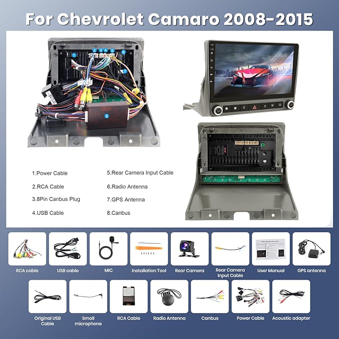 8Core 4G+64G Android 15 Car Radio for Chevrolet Chevy Camaro 2008-2015, Rimoody Car Stereo Wireless Carplay Android Auto GPS 5G-WiFi 9 Inch Touchscreen Bluetooth 5.0 DSP-36 59-UI Themes Backup Camera