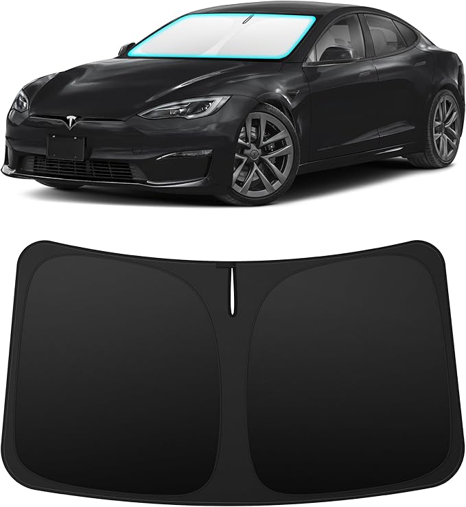 INSAUTO Custom Fit Windshield Sun Shade Accessories for Tesla Model S 2012-2026, Foldable Front Window Sunshade, UV & Heat Reflector, Keeps Interior Cool, Includes Storage Bag