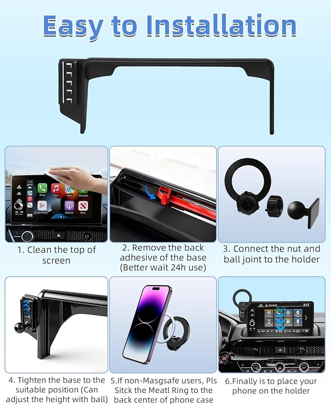 PZK Car Phone Mount for Honda HRV 2023-2025 2026/CRV 2023-2026/ Honda Pilot 2023-2026 Accessories 7/9-inch Screen Compatible with MagSafe HR-V CR-V Car Phone Holder Not Affect Air Vent