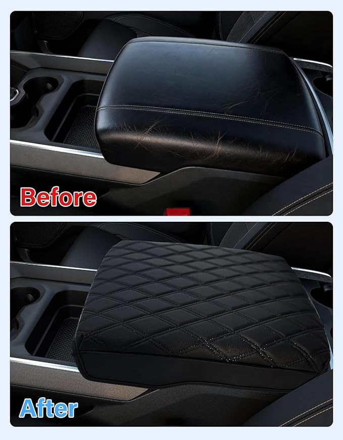 Center Console Armrest Cover for 2019-2026 Dodge Ram 1500 2500 3500 Accessories, Vinyl Leather Middle Console Cover Cushion Pad, Black(Fits Bucket Seat Only)